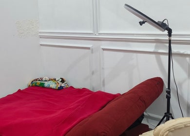 Comfortable treatment bed with lamp at Precious Beauty Studio, Shah Alam, Selangor, MY.