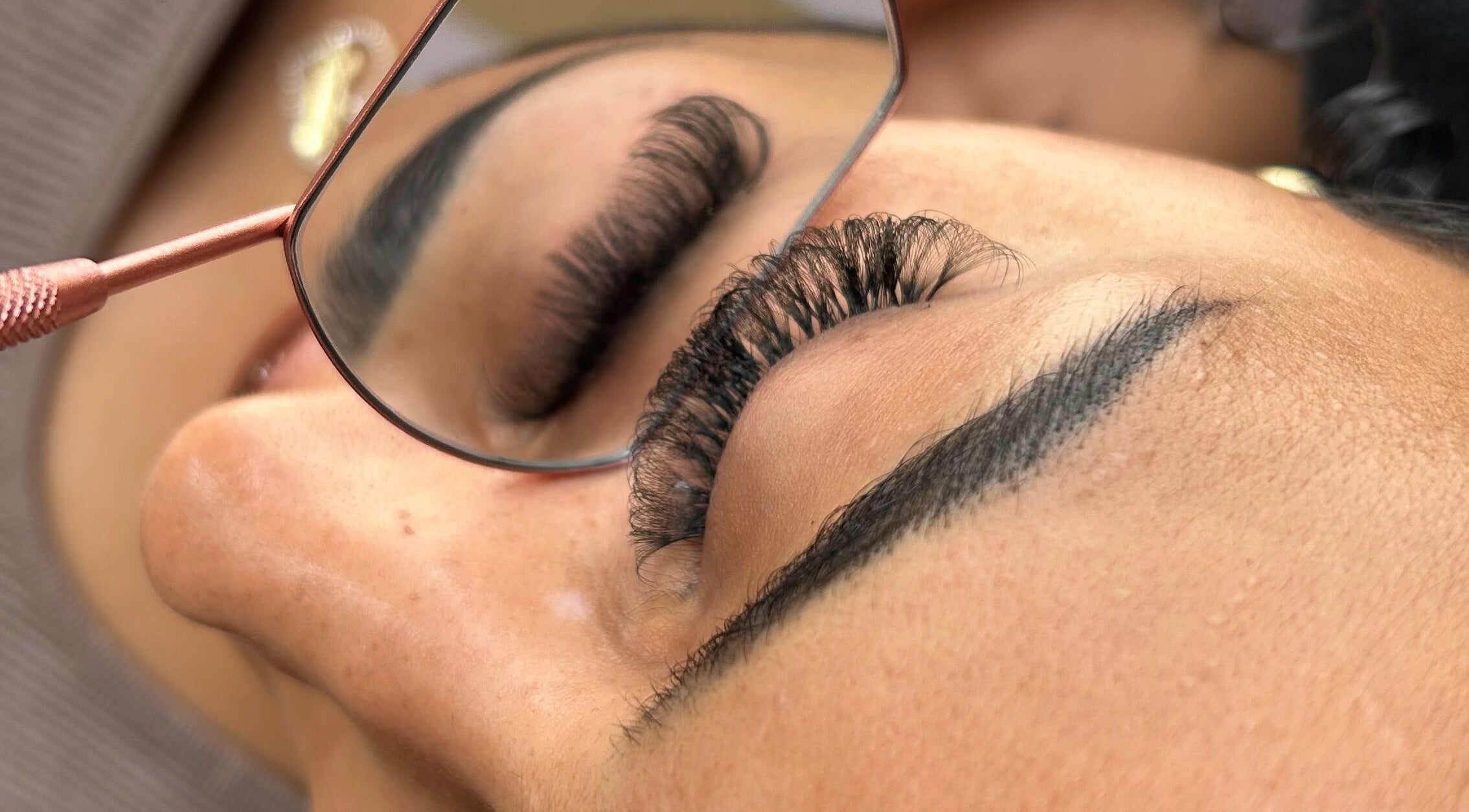 Close-up of eyelash enhancement at Divine beauty by becks in Drayton Bassett, England, GB.