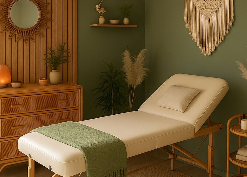 Relaxing therapy room at Luna Rose Holistic Therapy in Loughborough, England, GB, with massage table.