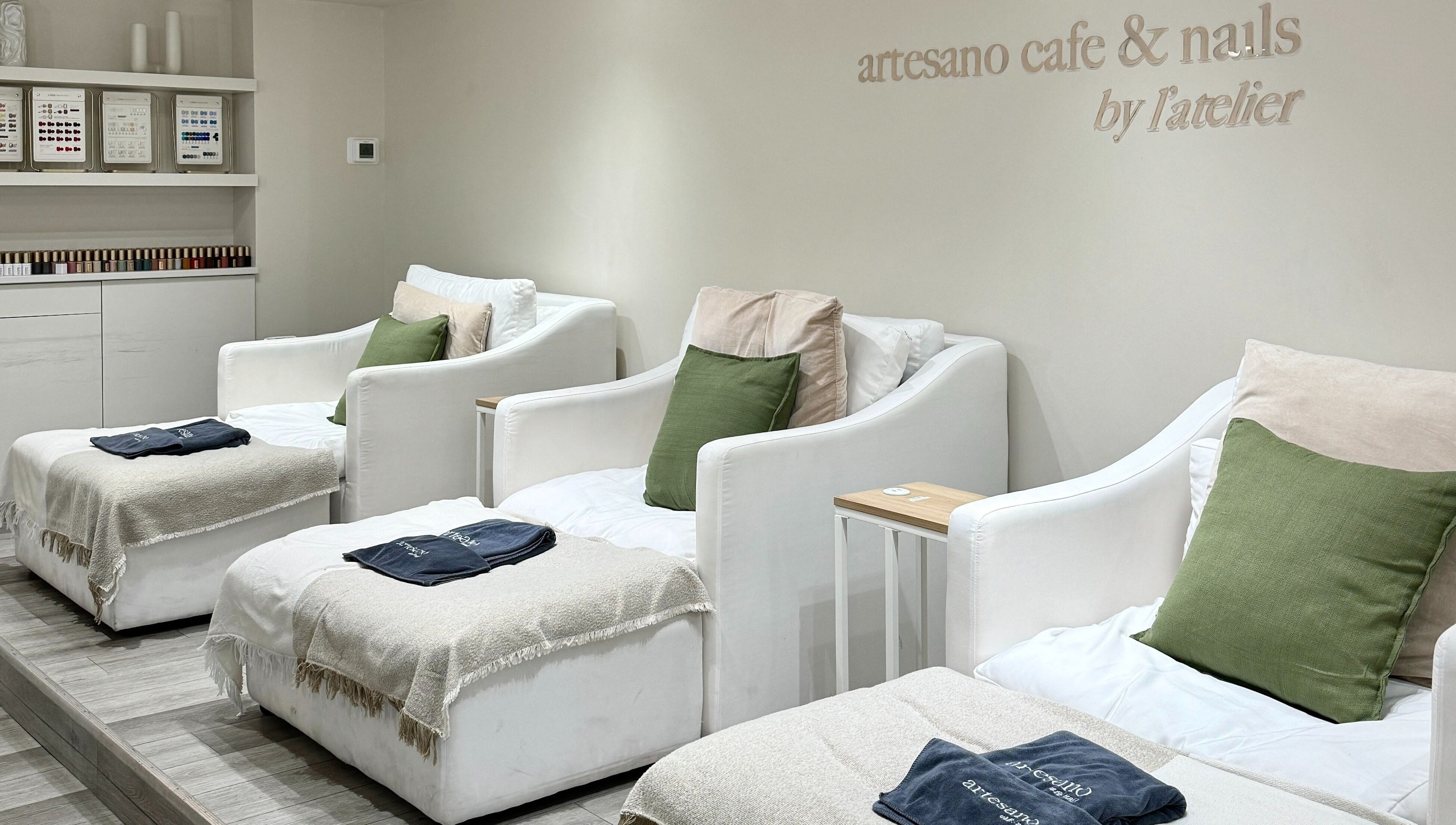 Relaxing nail care seating at Artesano Cafe and Nail, Vancouver, British Columbia, CA.