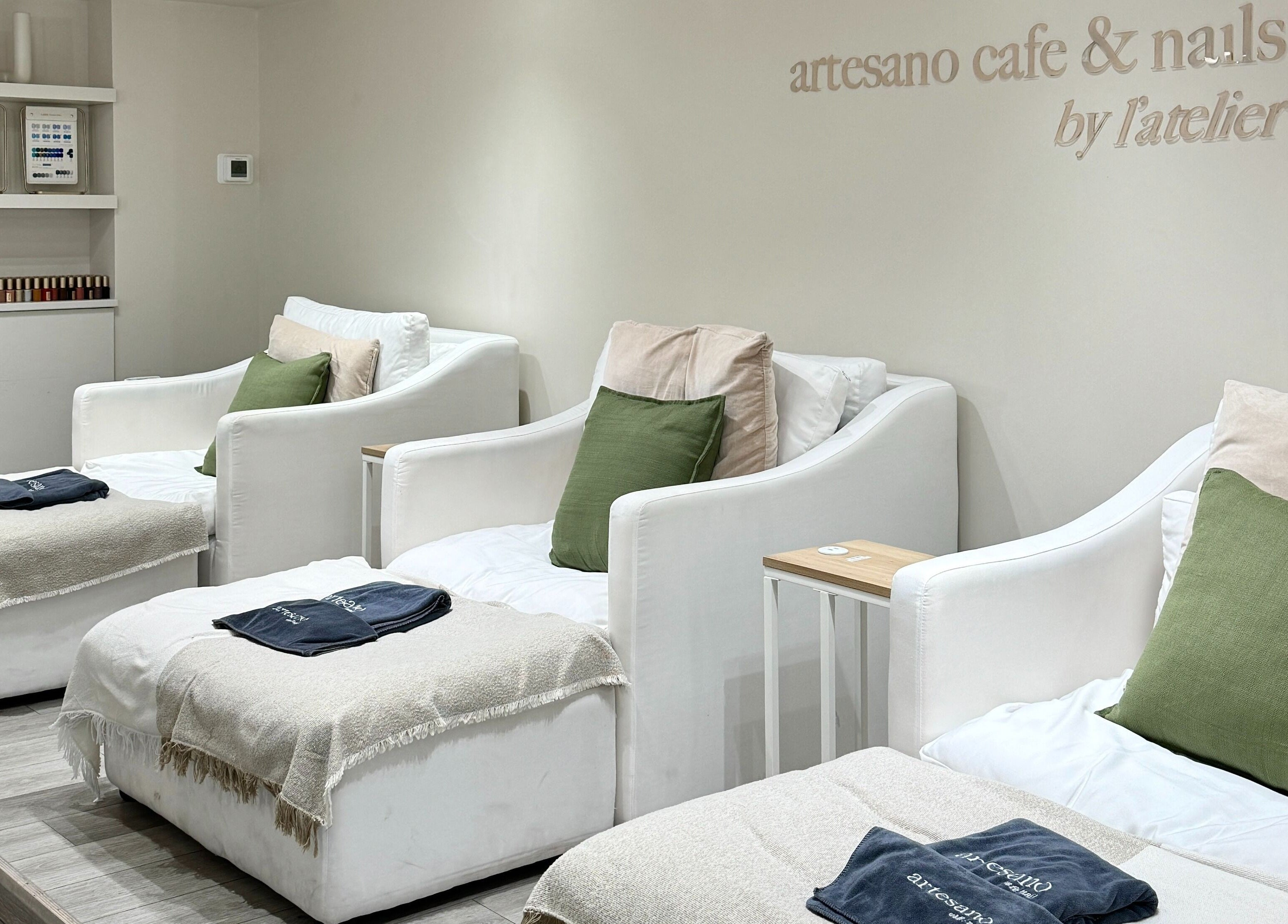 Relaxing nail care seating at Artesano Cafe and Nail, Vancouver, British Columbia, CA.