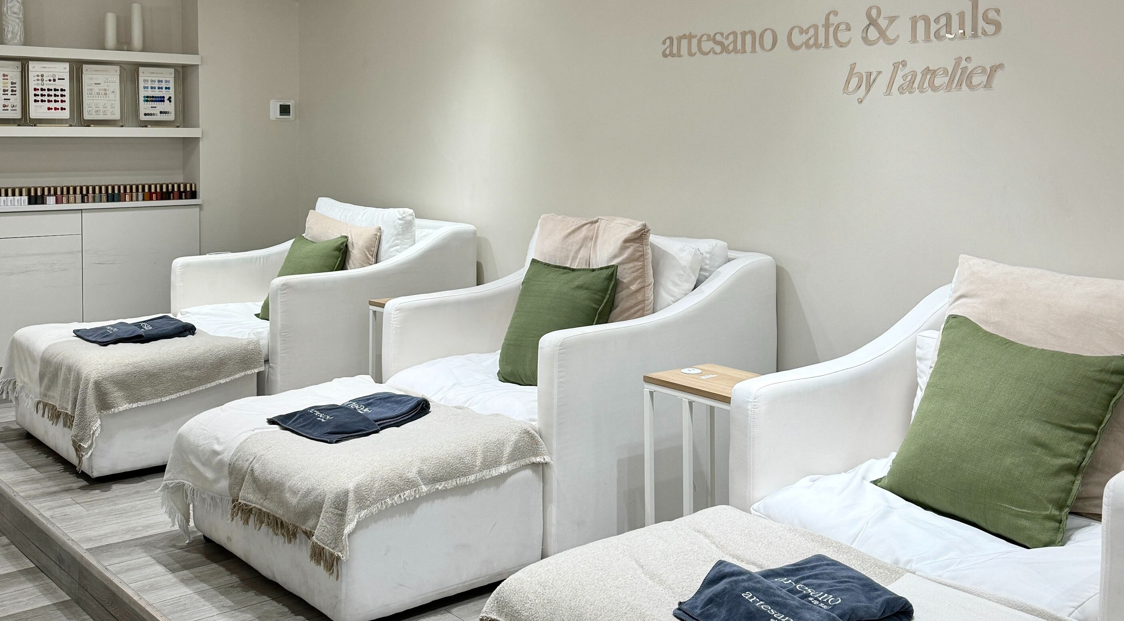 Relaxing nail care seating at Artesano Cafe and Nail, Vancouver, British Columbia, CA.