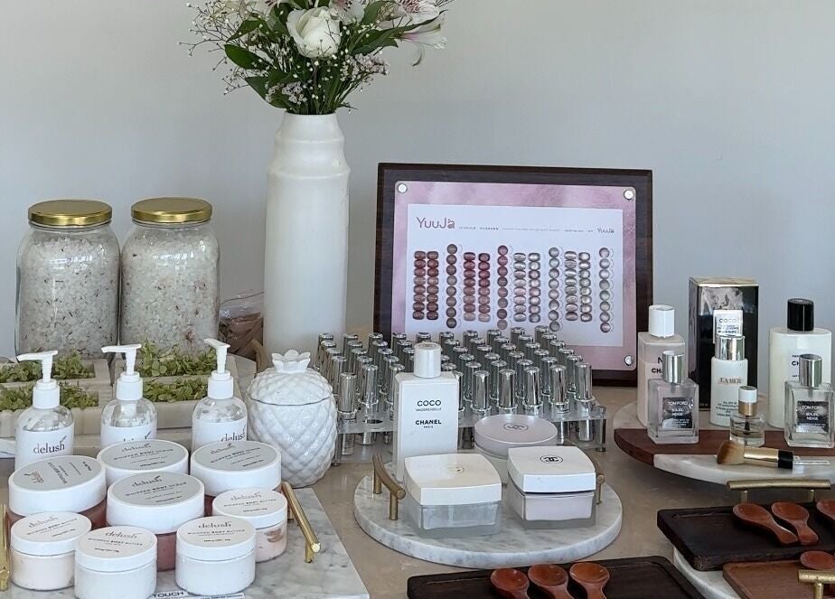 Luxurious beauty products at Artesano Cafe and Nail, Vancouver, British Columbia, CA. Elegant wellness display.