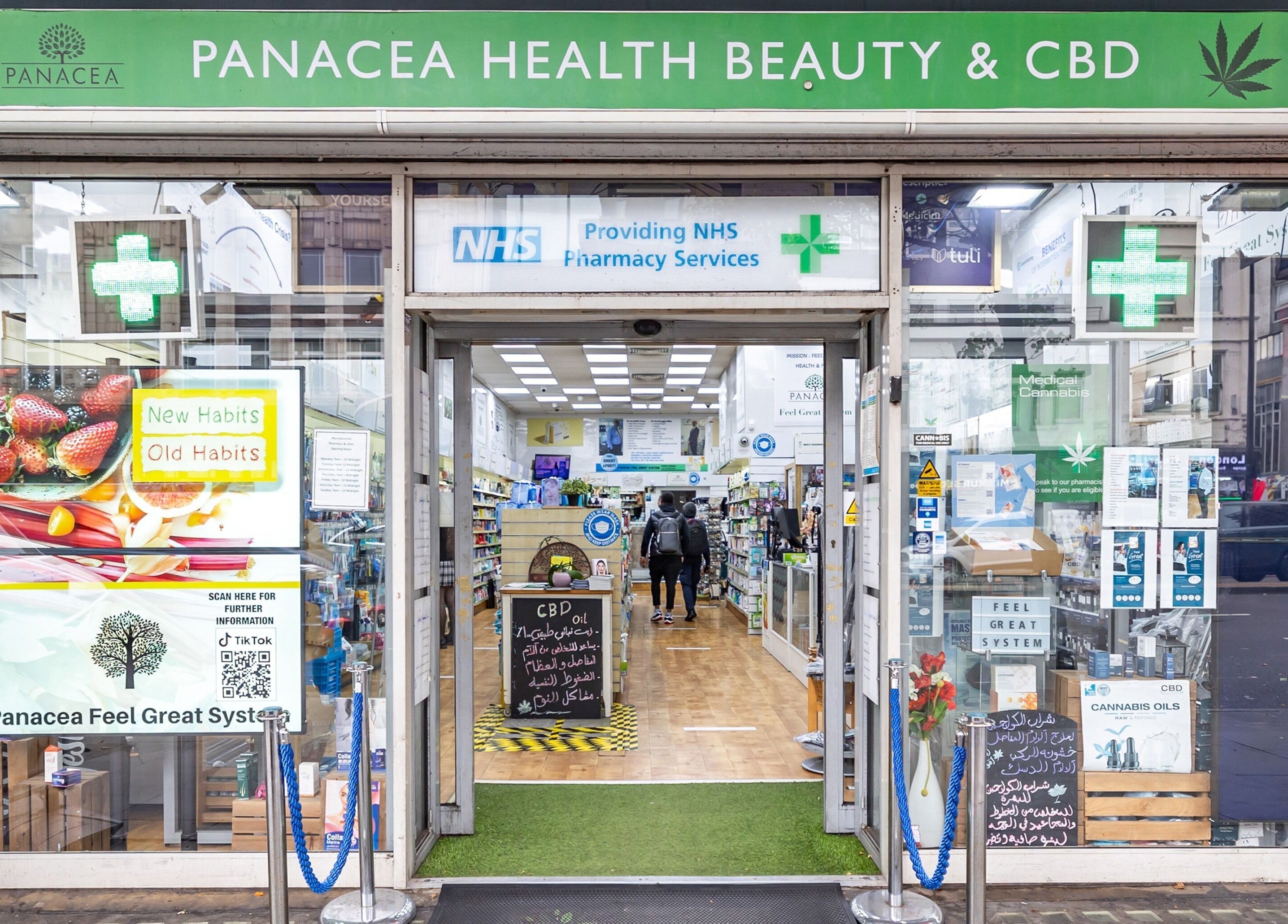 Exterior of Panacea Health Beauty & CBD, near Luxury Wax Bar - Edgware Road, London, England, GB.