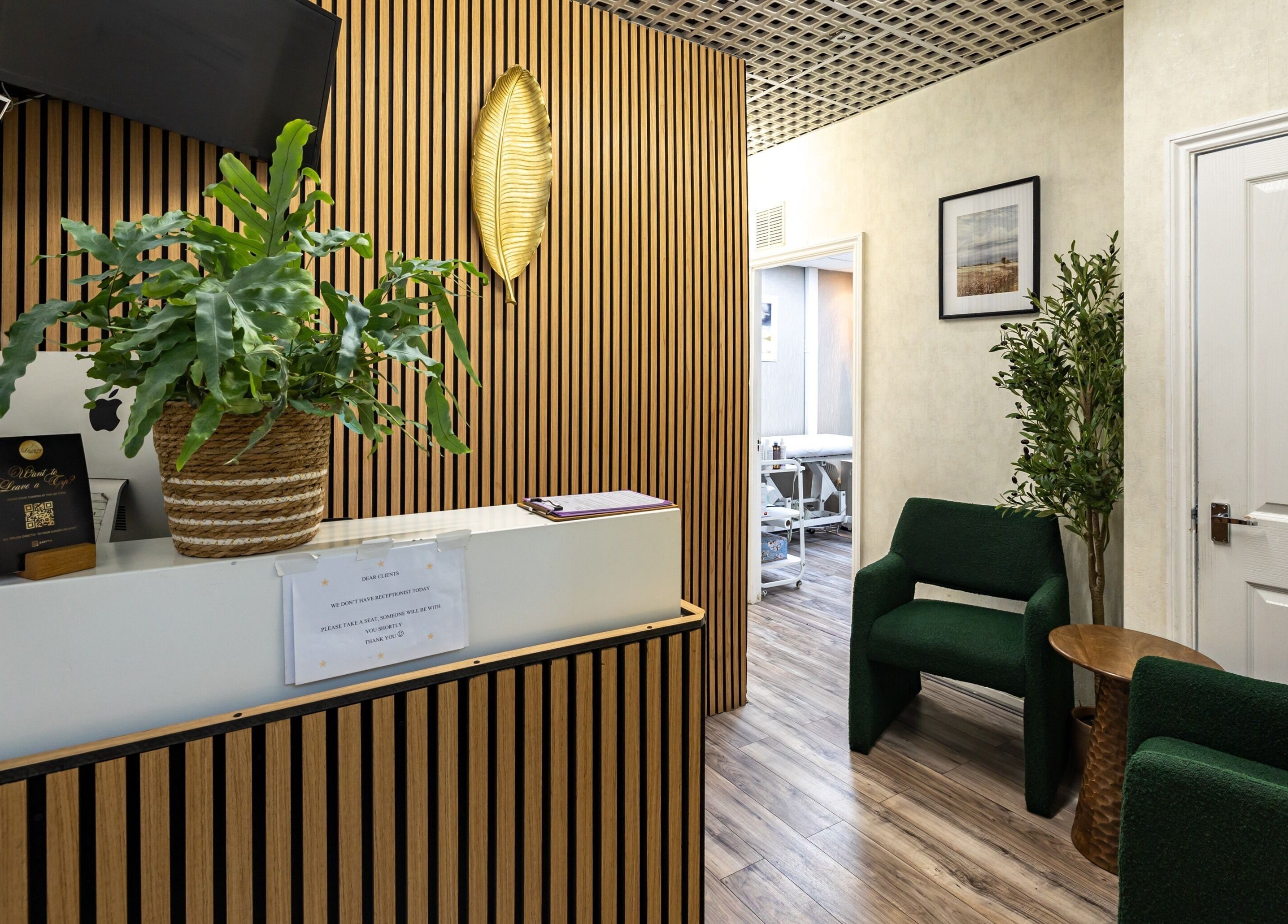 Reception area of Luxury Wax Bar - Edgware Road, featuring modern decor. Located in London, England, GB.