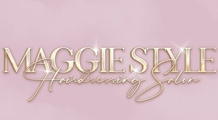Elegant Maggie Style Hair Salon logo on pink background, Dundee, Scotland, GB.