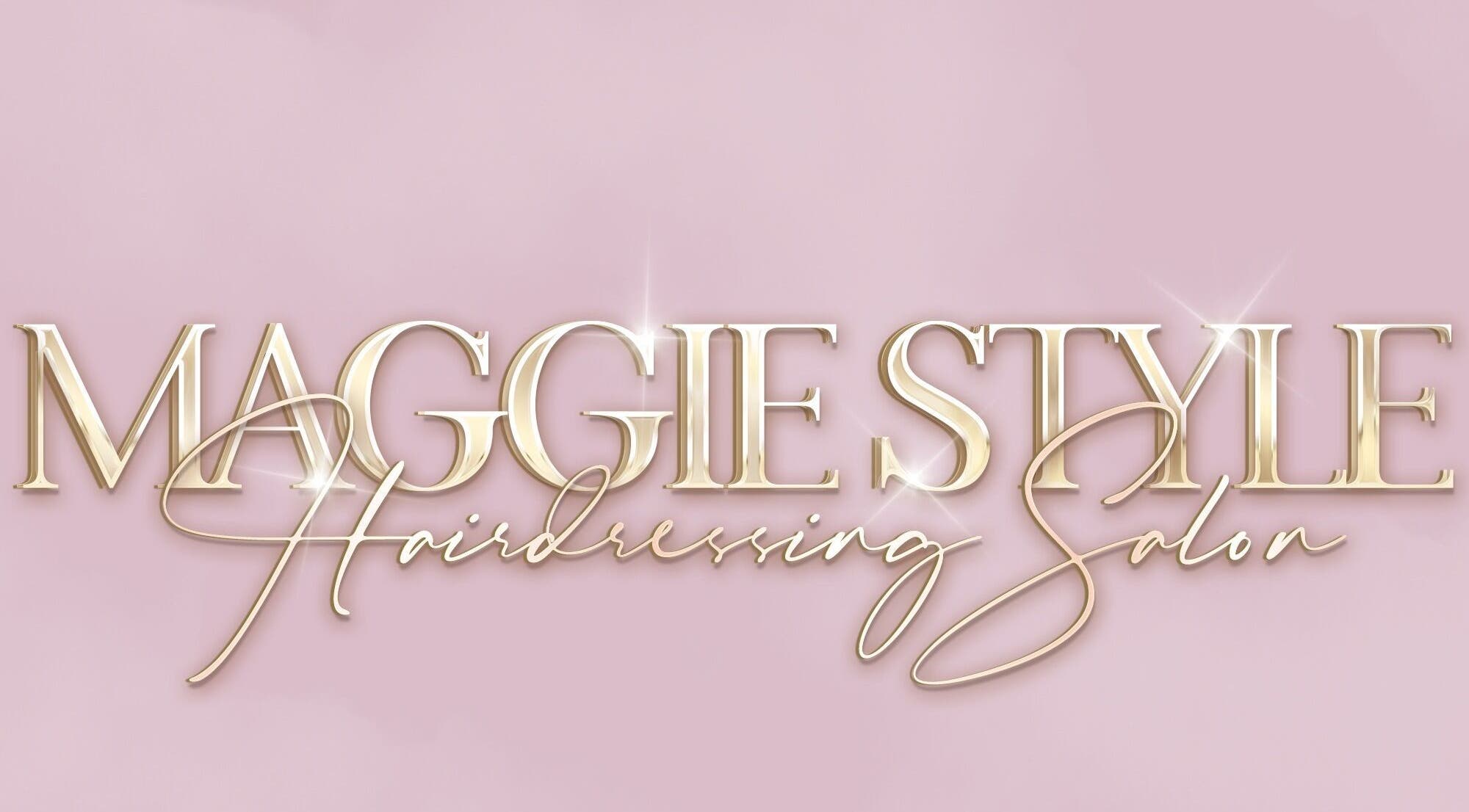 Elegant Maggie Style Hair Salon logo on pink background, Dundee, Scotland, GB.