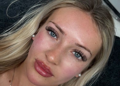 Close-up of woman with styled lashes at Beautybyclh, Billericay, England, GB.
