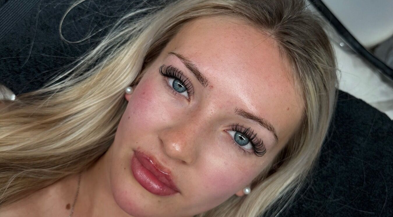 Close-up of woman with styled lashes at Beautybyclh, Billericay, England, GB.