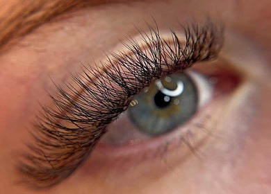 Close-up of enhanced eyelashes at Audreys Afterglow Esthetics and Permanent Cosmetics, Jackson, Ohio, US.