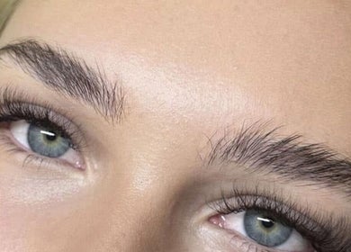 Close-up of perfectly groomed eyebrows at Audreys Afterglow Esthetics, Jackson, Ohio, US.