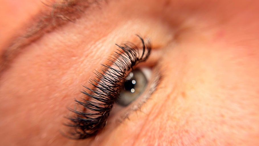 Close-up of enhanced lashes at Audreys Afterglow Esthetics in Jackson, Ohio, US, showcasing beauty treatment.