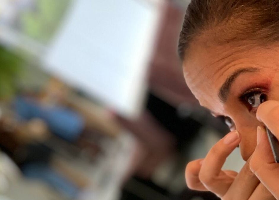 Close-up of precision eye makeup application at Glam - Luxe by Lina E., Victoria Park, Western Australia, AU.