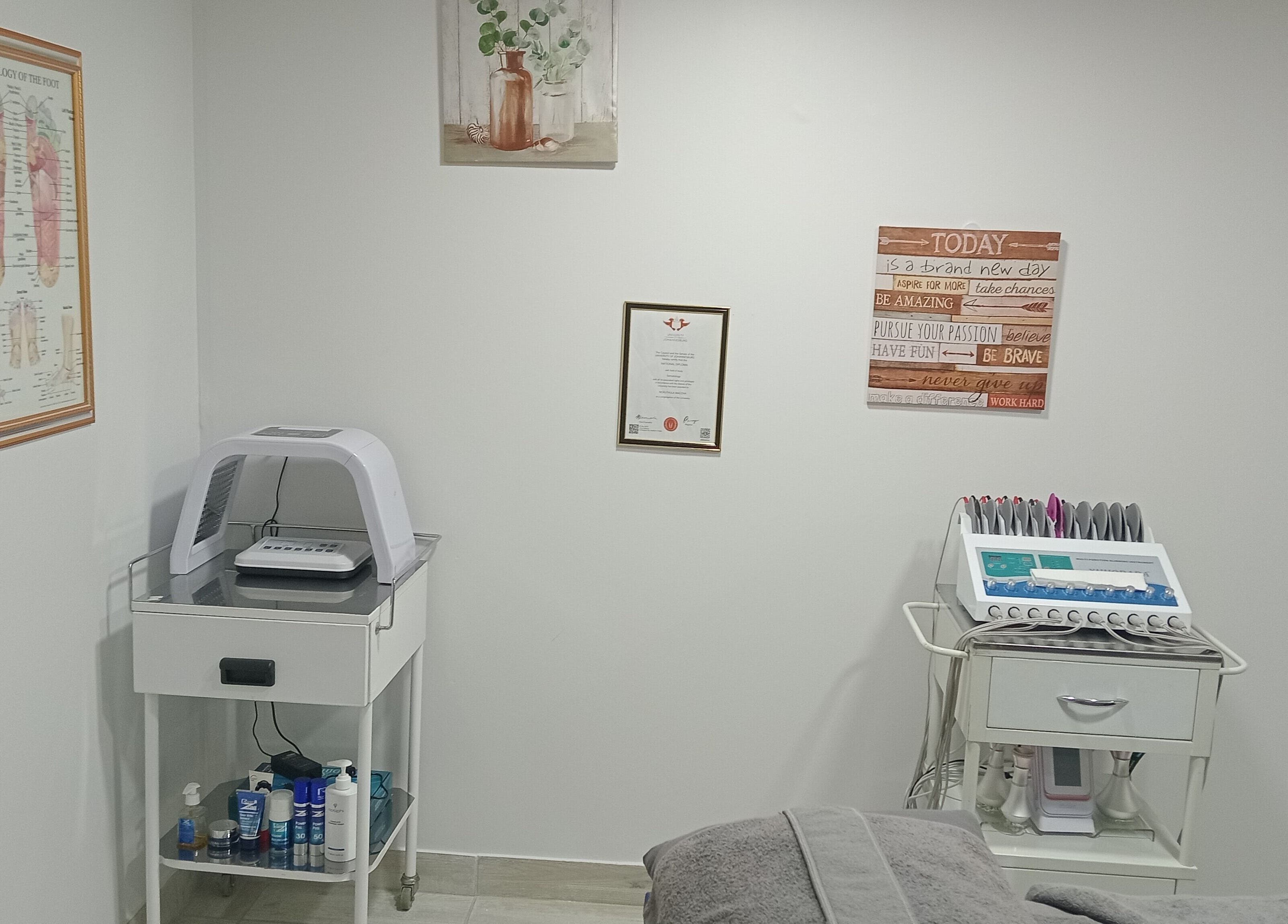 Treatment room at Retrieval Wellness Aesthetics, Randburg, Gauteng, ZA equipped for aesthetics therapy.