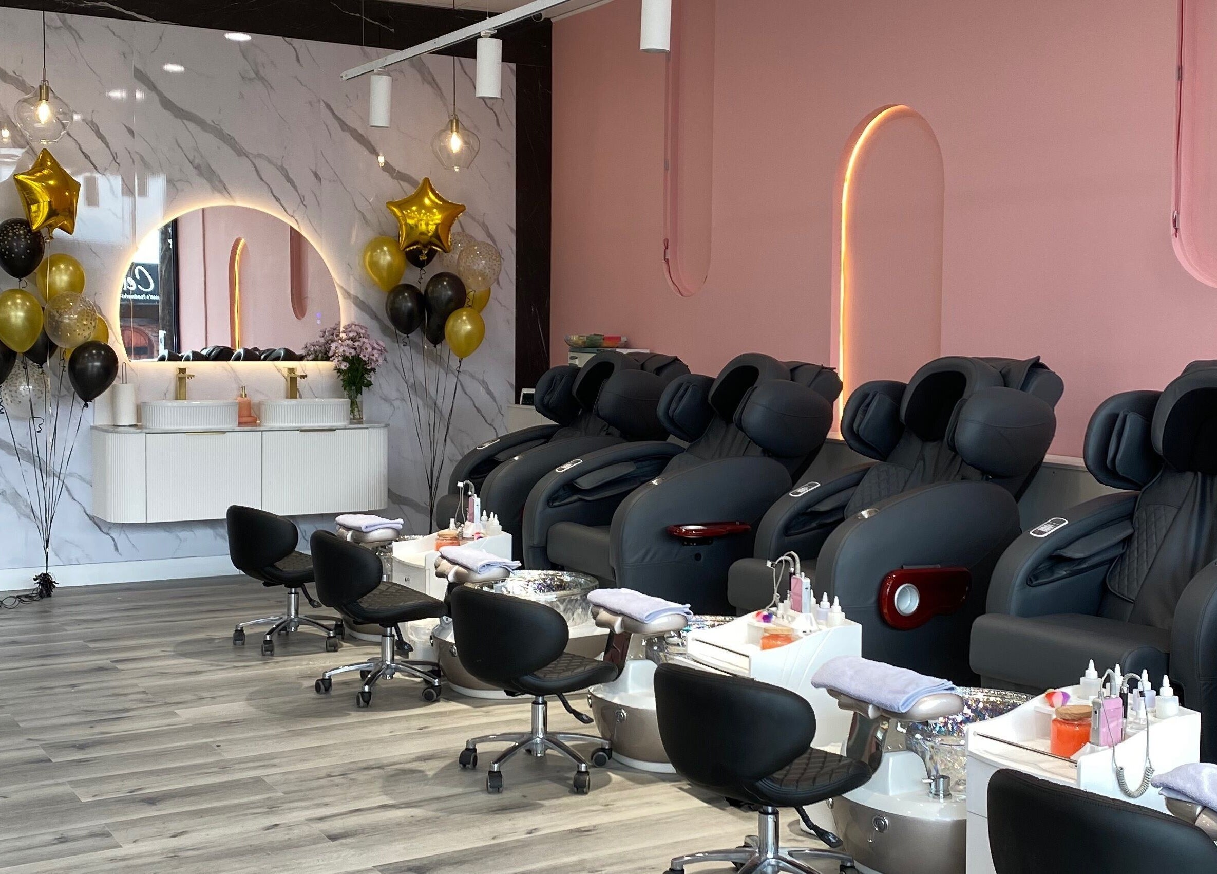 Luxurious pedicure chairs at Natural Nails and Beauty Gisborne, Victoria, AU, offering a relaxing environment.
