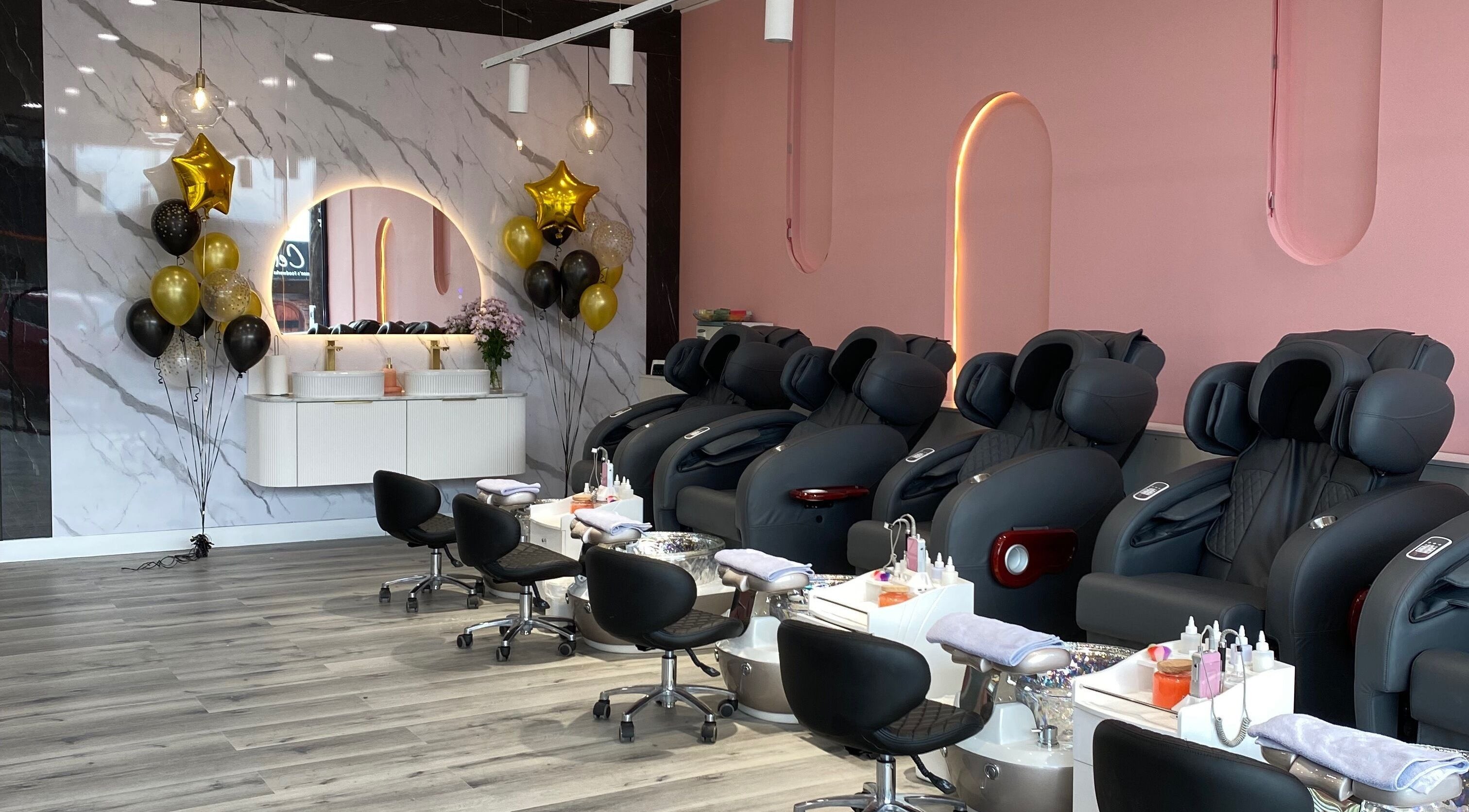 Luxurious pedicure chairs at Natural Nails and Beauty Gisborne, Victoria, AU, offering a relaxing environment.