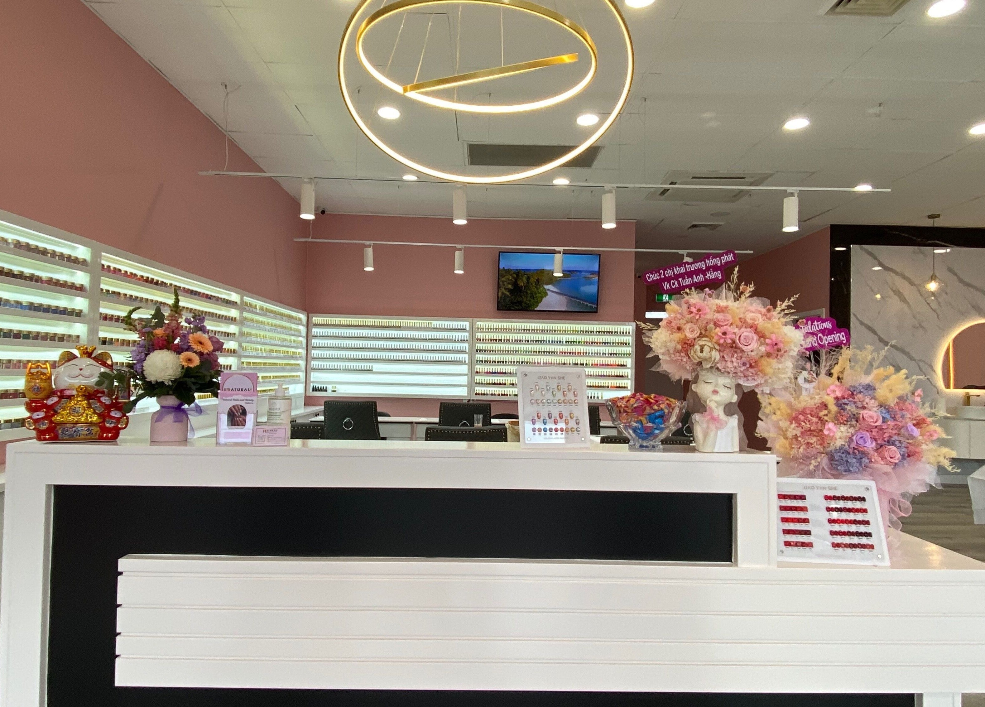Chic reception at Natural Nails and Beauty Gisborne, featuring modern decor in Gisborne, Victoria, AU.
