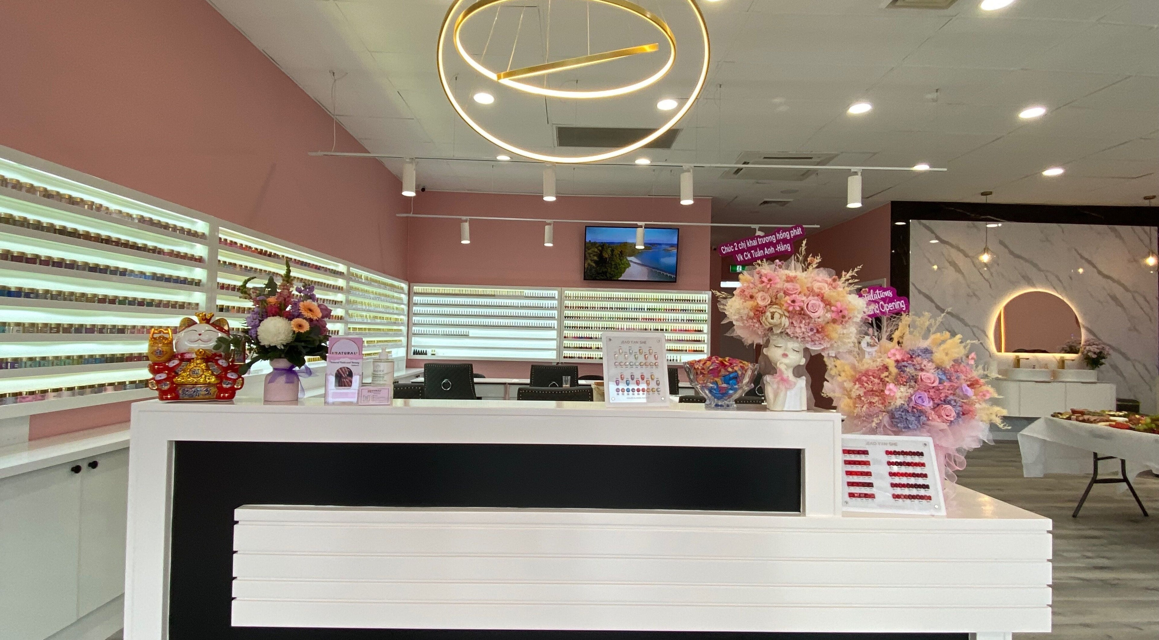 Chic reception at Natural Nails and Beauty Gisborne, featuring modern decor in Gisborne, Victoria, AU.