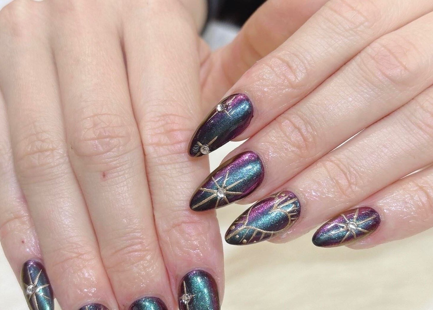 Elegant galaxy-themed nail art at Natural Nails and Beauty Gisborne, Gisborne, Victoria, AU.