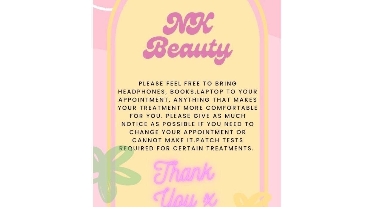 Client comfort notice at Niamh & Michelle's Beauty Room, Ballineen, IE, emphasizing appointment flexibility.