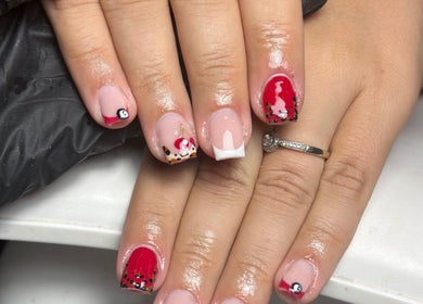 Unique red and nude nail art design at Nails by Eils, Kirkcaldy, Scotland, GB.