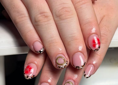 Stylish nail art with leopard tips at Nails by Eils, Kirkcaldy, Scotland, GB.