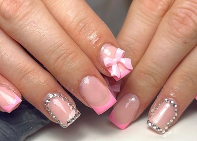 Elegant pink manicure with gems at Nails by Eils, Kirkcaldy, Scotland, GB.
