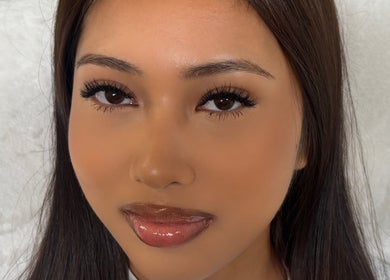 Close-up of a woman with flawless makeup at Bynndll, Ajax, Ontario, CA.