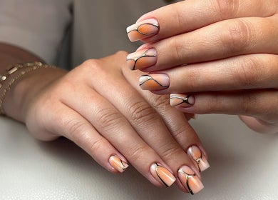 Elegant nail art with abstract design at Nail Perfection, Armstrong, British Columbia, CA.