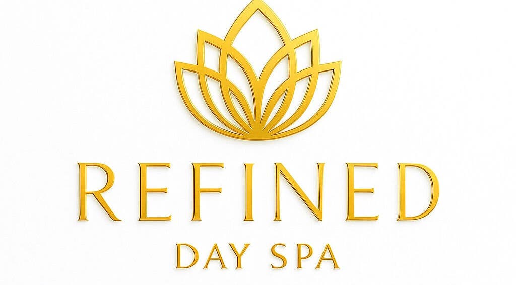 Logo of Refined Day Spa in St. Michael, BB featuring a golden lotus design.