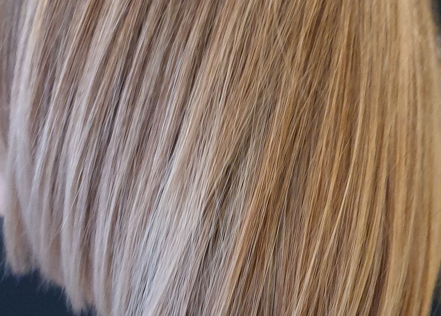 Close-up of silky blonde hair styled at Louise Frances, Derby, England, GB.