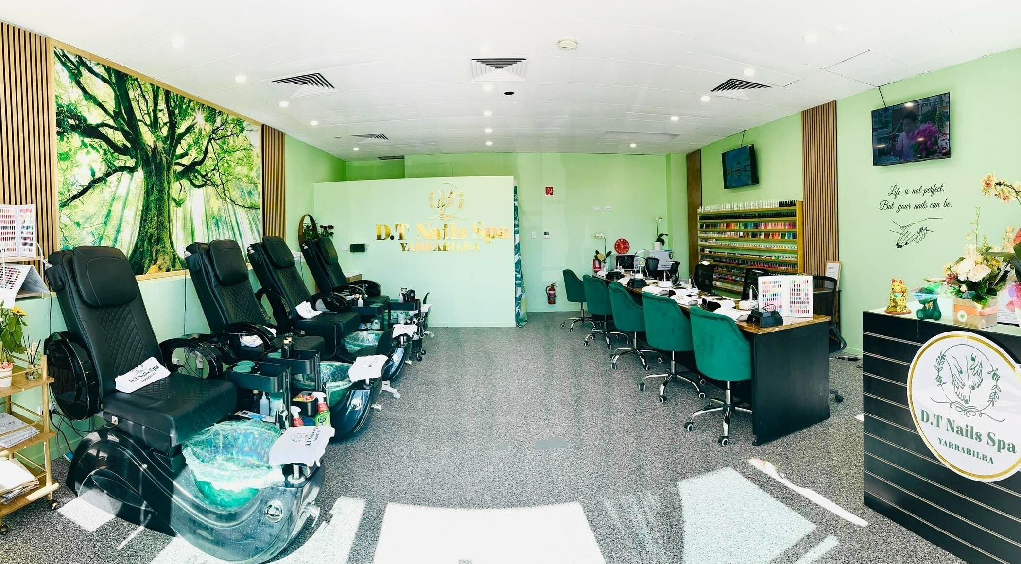 Relaxing interior of D.T Nails Spa Yarrabilba with plush chairs in Yarrabilba, Queensland, AU.