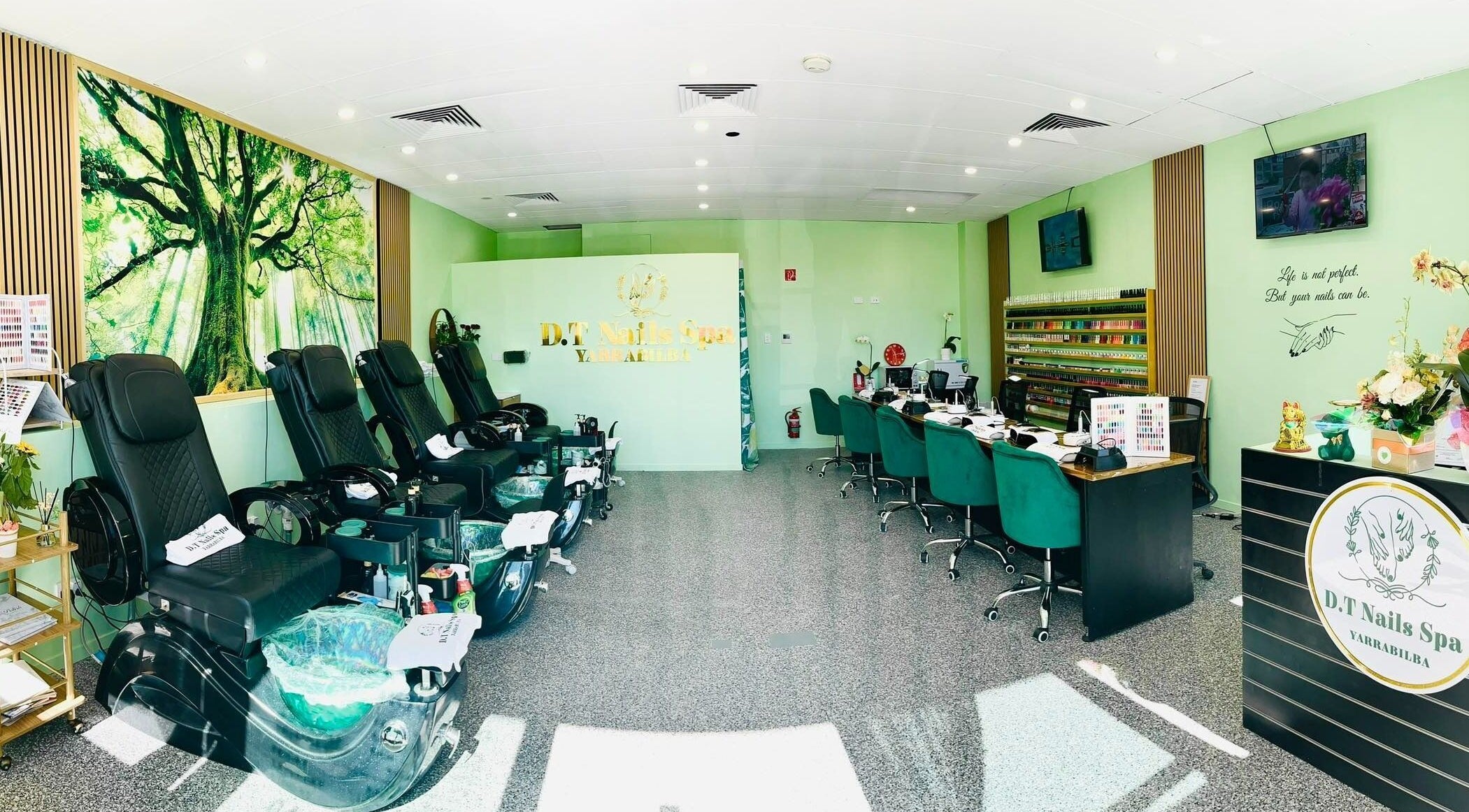 Relaxing interior of D.T Nails Spa Yarrabilba with plush chairs in Yarrabilba, Queensland, AU.