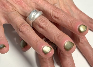 Stylish green nails at Central Park Chinese Massage and Nails in Melbourne, Victoria, AU.