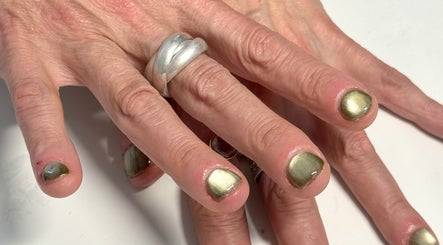 Stylish green nails at Central Park Chinese Massage and Nails in Melbourne, Victoria, AU.
