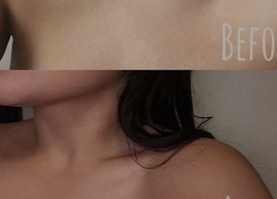 Before and after tanning at Sunset Tanning & Aesthetics in Mosgiel, Otago, NZ, showcasing enhanced skin glow.