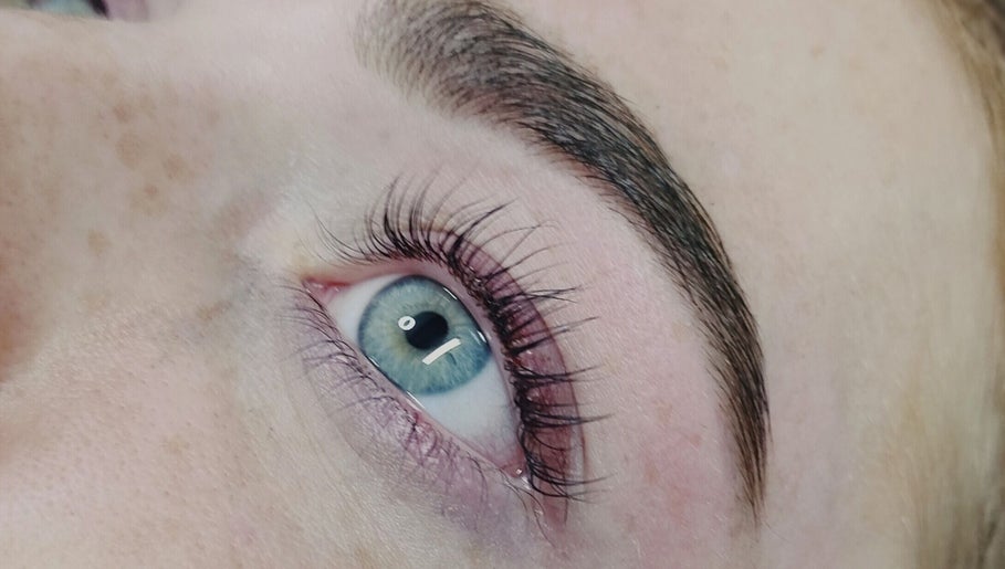 Close-up of enhanced lashes and brows at Sunset Tanning & Aesthetics, Mosgiel, Otago, NZ.