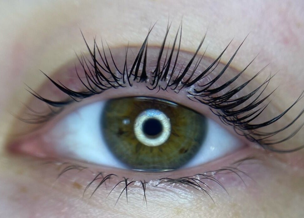 Close-up of elegant eyelash extensions at Daisy Lane Esthetics in Port Alberni, British Columbia, CA.