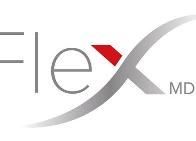 FlexMD logo in gray and red for Sydney Mobile Medispa, Kings Park, New South Wales, AU.