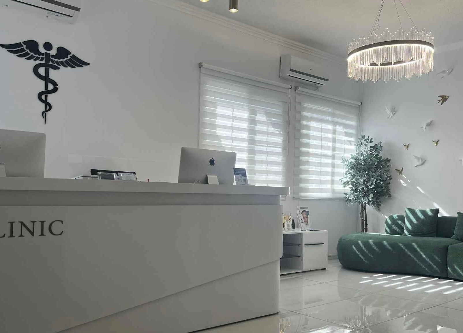 Modern and elegant lobby of DCGclinic in Λεμεσός, Λεμεσός, CY featuring chic decor and comfortable seating.