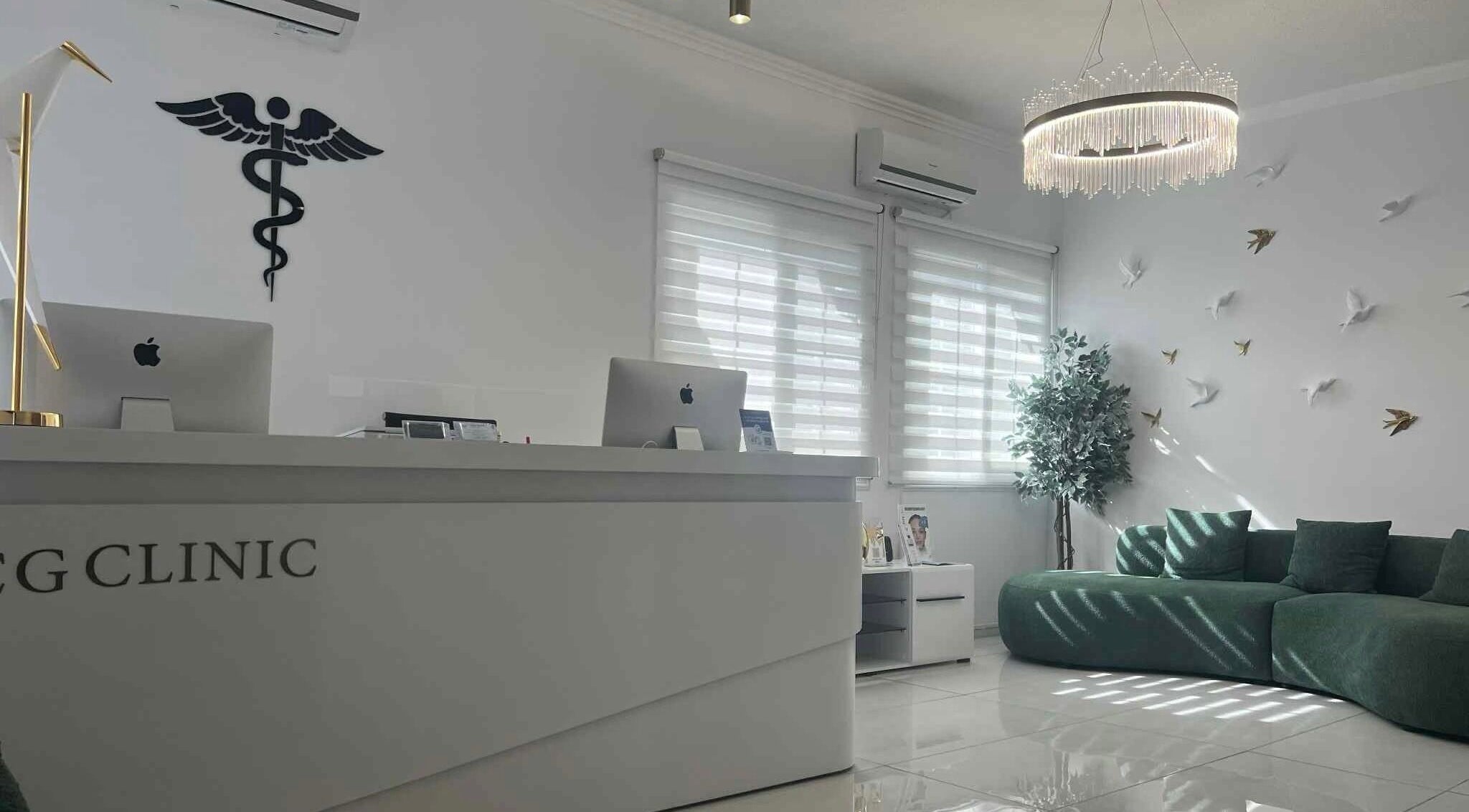 Modern and elegant lobby of DCGclinic in Λεμεσός, Λεμεσός, CY featuring chic decor and comfortable seating.