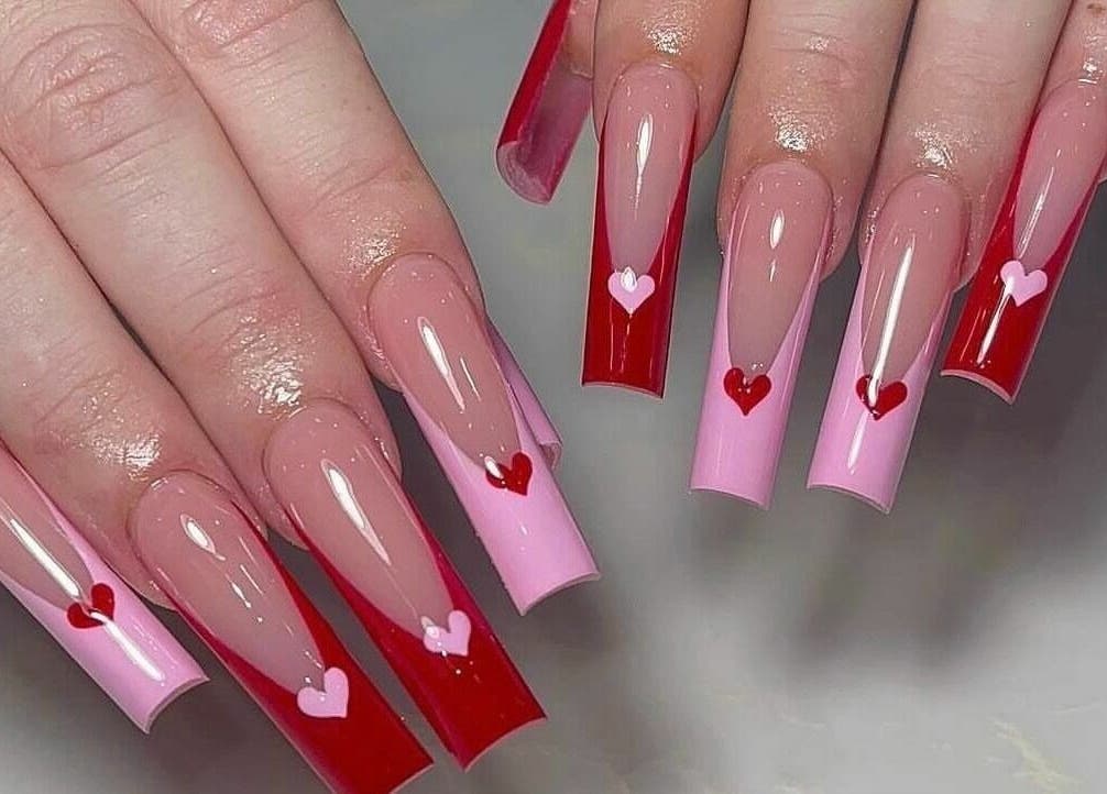 Stylish heart-themed nail art at Beaufort central nails and beauty, Perth, Western Australia, AU.