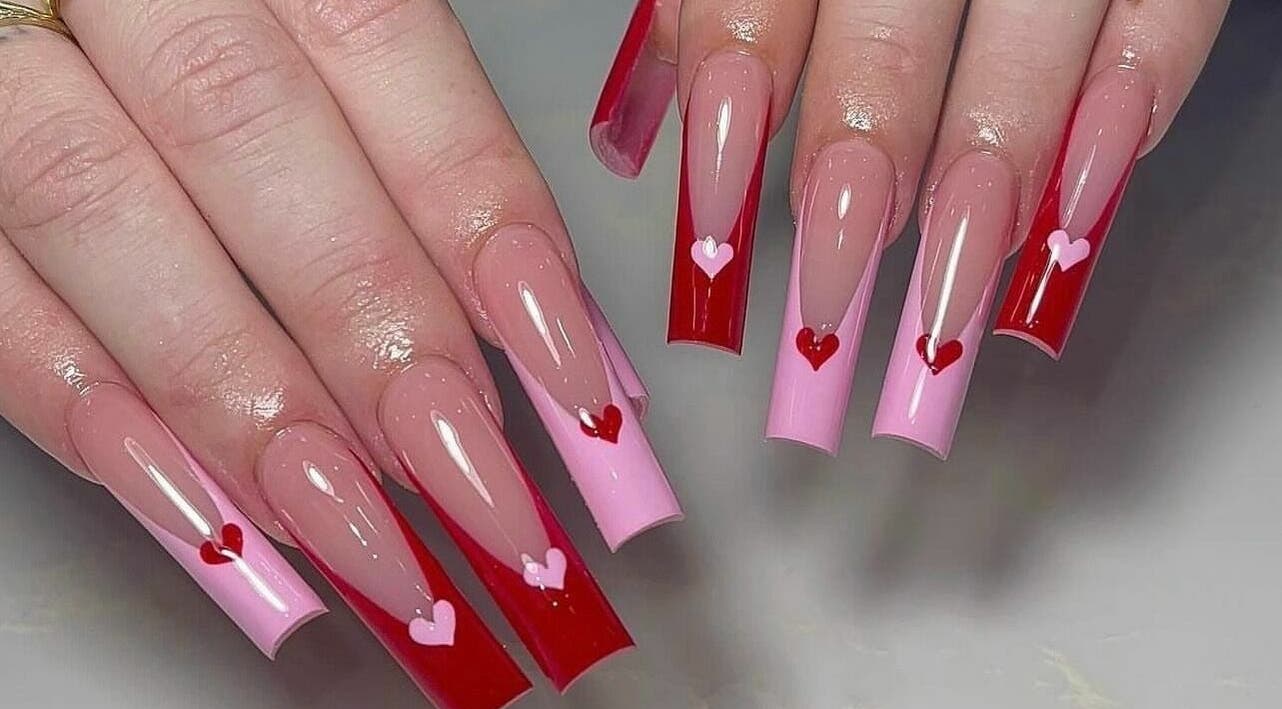 Stylish heart-themed nail art at Beaufort central nails and beauty, Perth, Western Australia, AU.