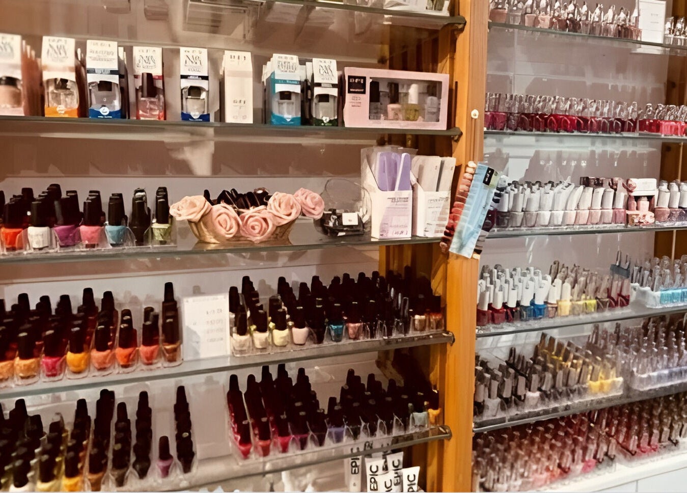 Diverse nail polish collection at Londora Nail Boutique in London, England, GB showcases vibrant colors.