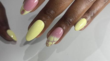 Yellow and pink chic nail art at Glamorous Nails by Jd, Midrand, Gauteng, ZA. Trendy and stylish design.