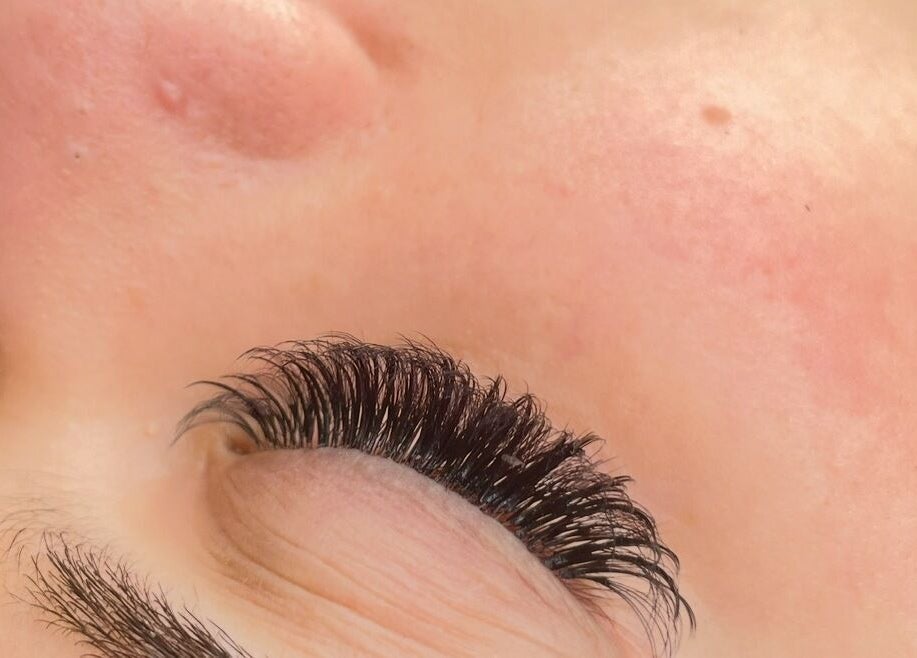 Close-up of eyelash extensions at Eyelashes Eris, Melbourne, Victoria, AU.