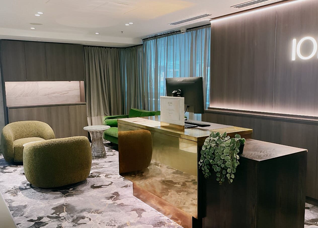 Welcoming lobby of IOMI Spa at Sheraton Hotel, Melbourne, Victoria, AU with modern decor.