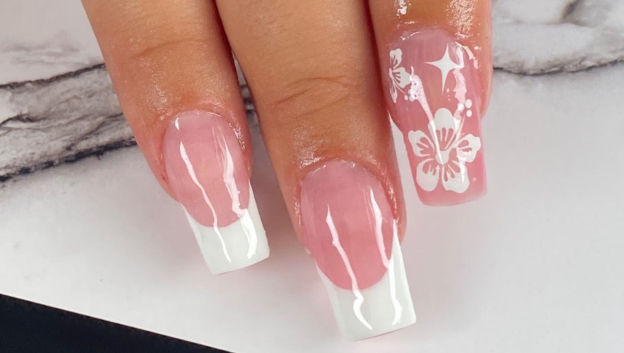 Detailed floral and French nail art at Diversity Beauty Studio, Cwmbran, Wales, GB.