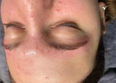 Close-up of freshly shaped eyebrows at Diversity Beauty Studio in Cwmbran, Wales, GB.