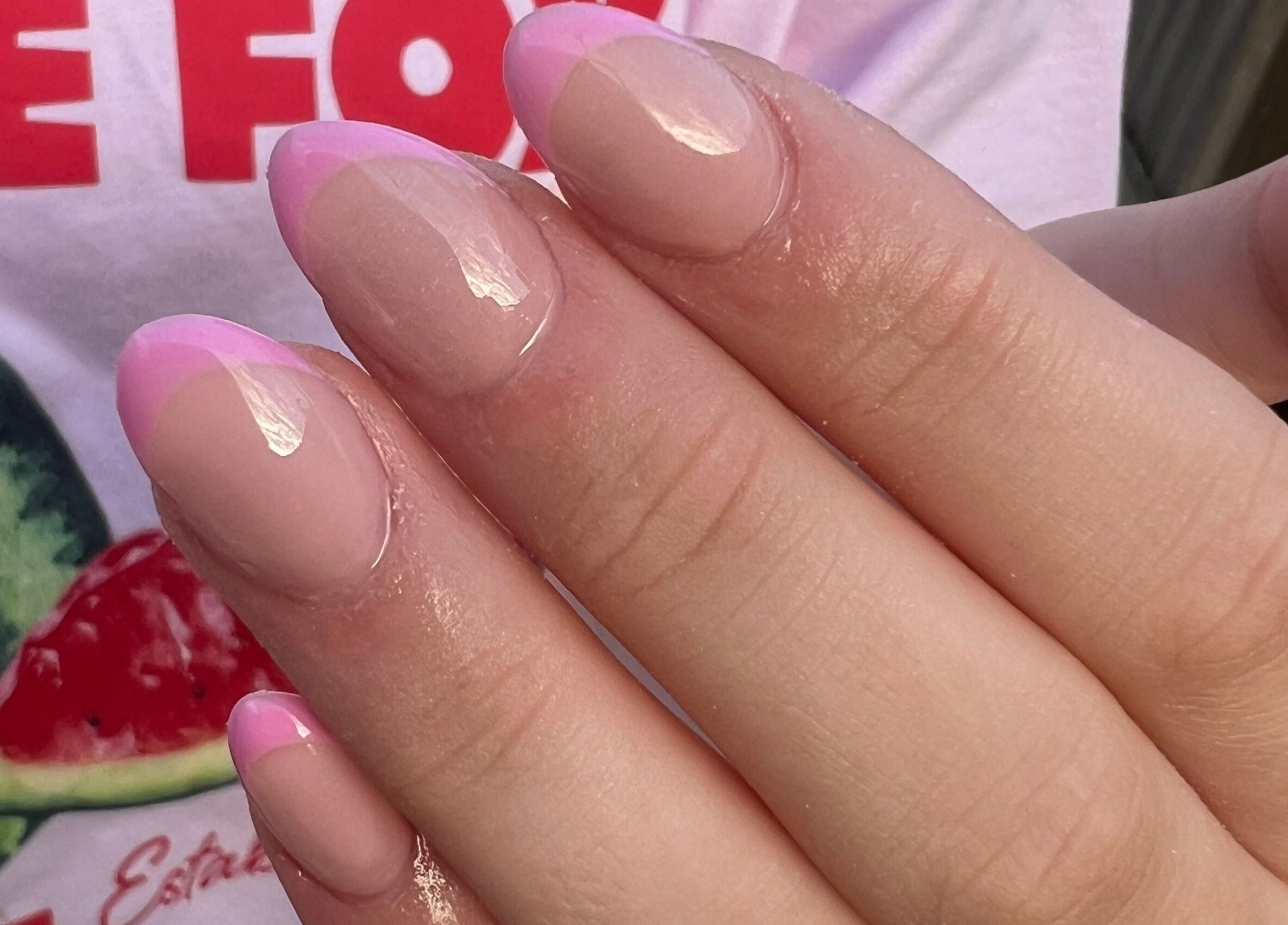 Manicured nails with pink tips at Vip Nails By Wafa, Glasgow, Scotland, GB.